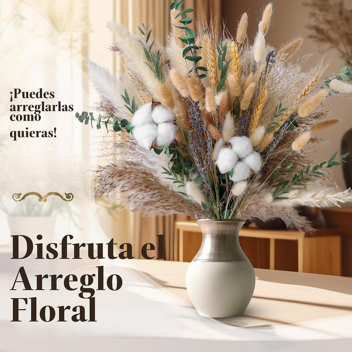 Ramo de flores secas verdes, 10 variedades de hierba de pampa con c...