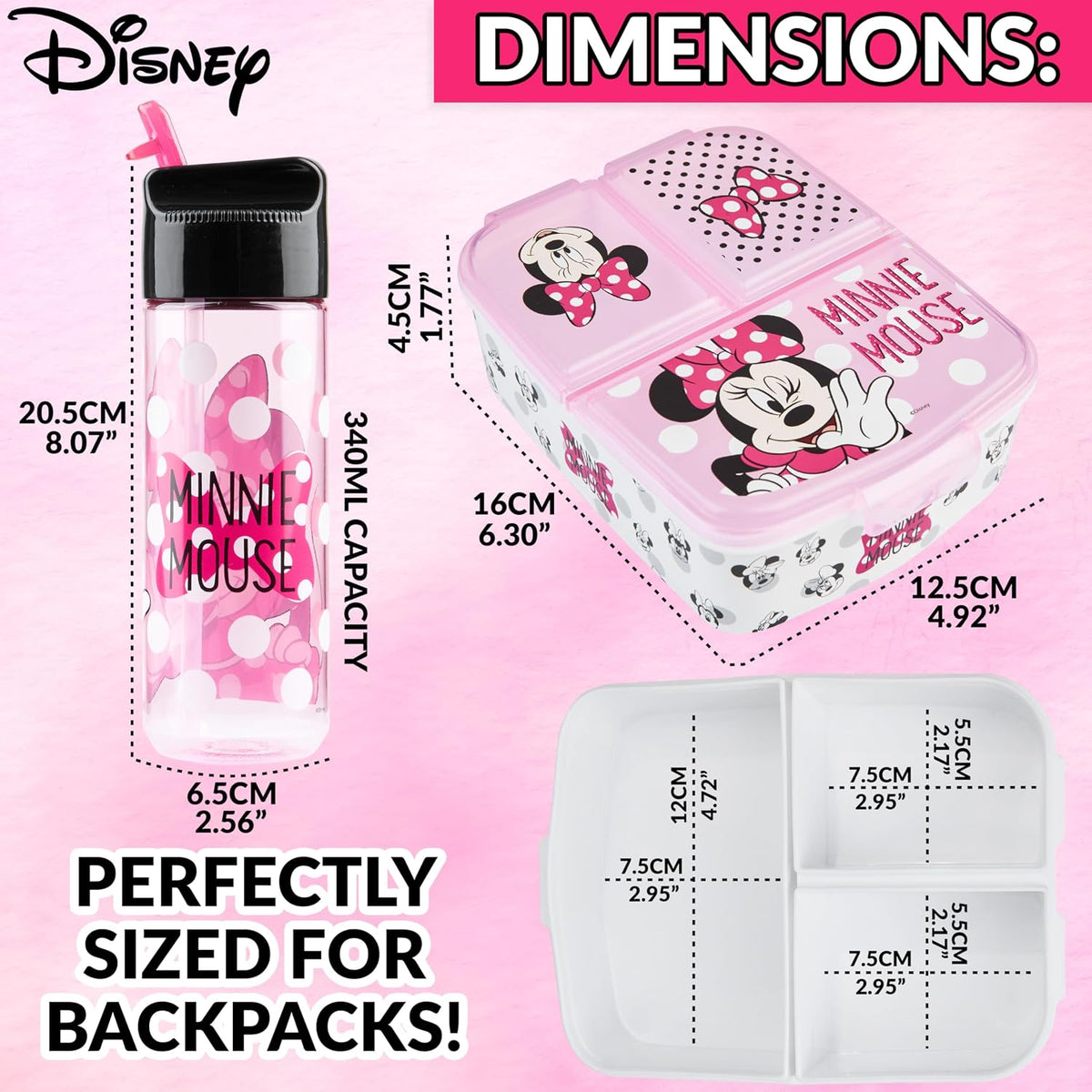 Disney Minnie Mouse Lonchera para niños con compartimentos y botell...