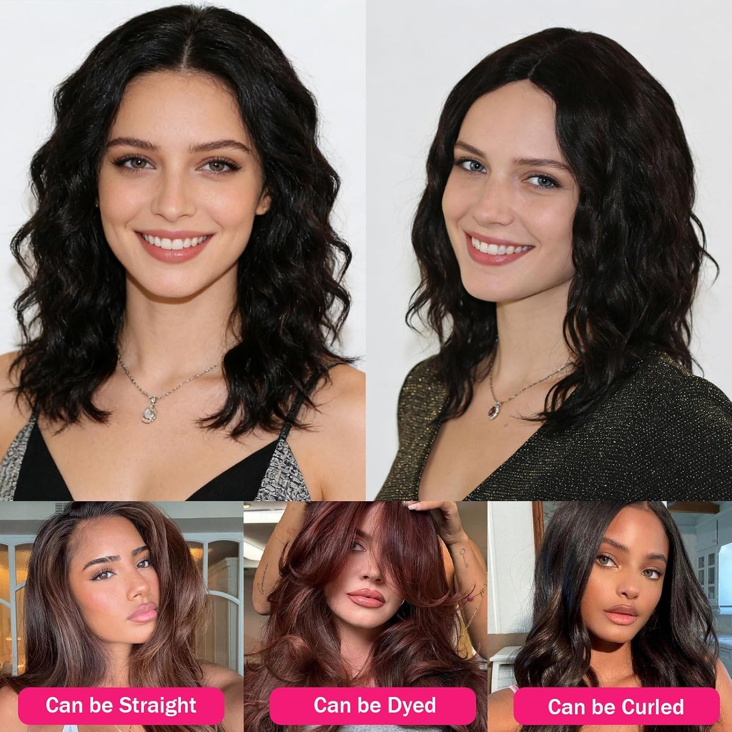 SilkSleek Peluca de cabello humano ondulado de 16 pulgadas, color m...