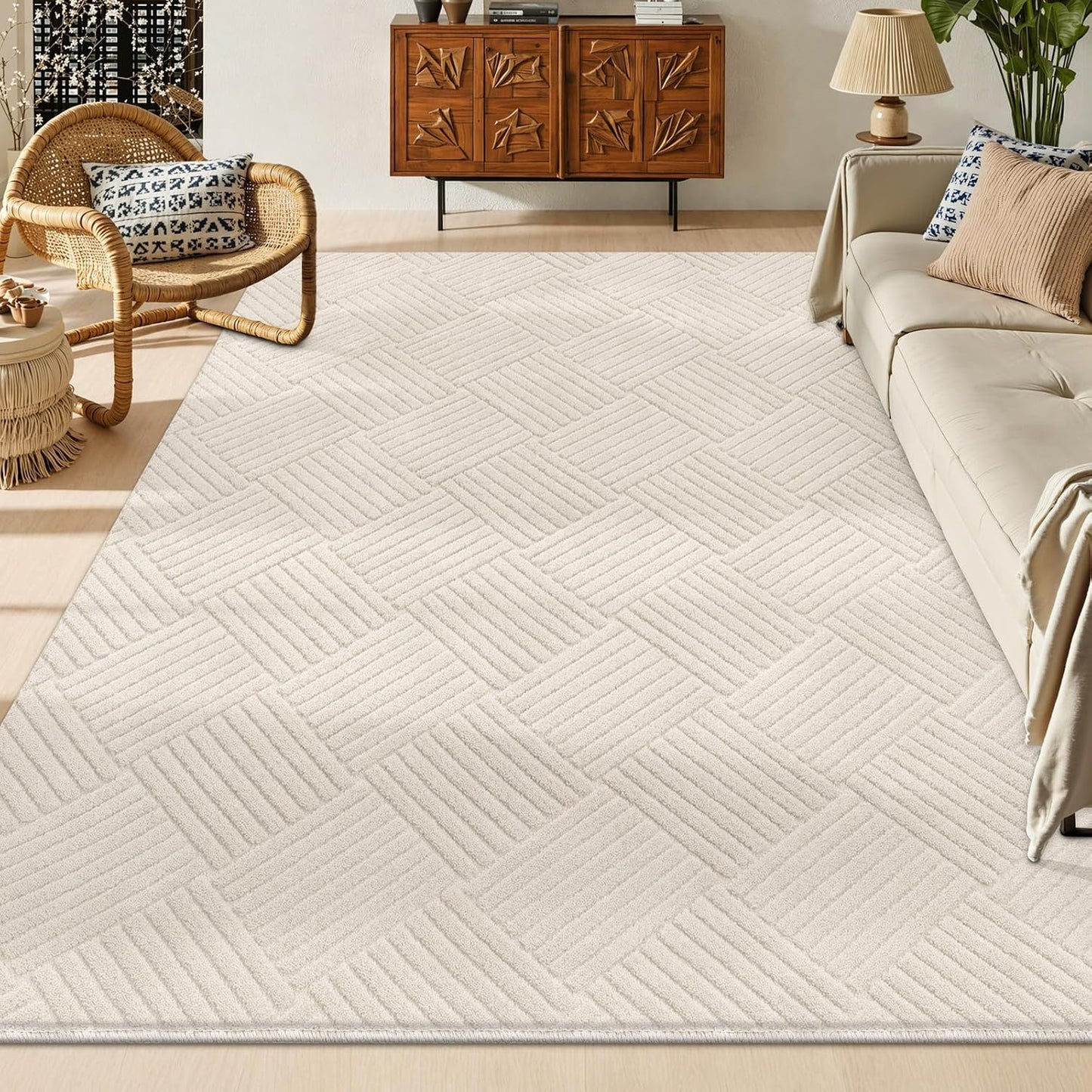 Vaukki Alfombra de sala de estar de 5 x 7 pulgadas, color beige, su...