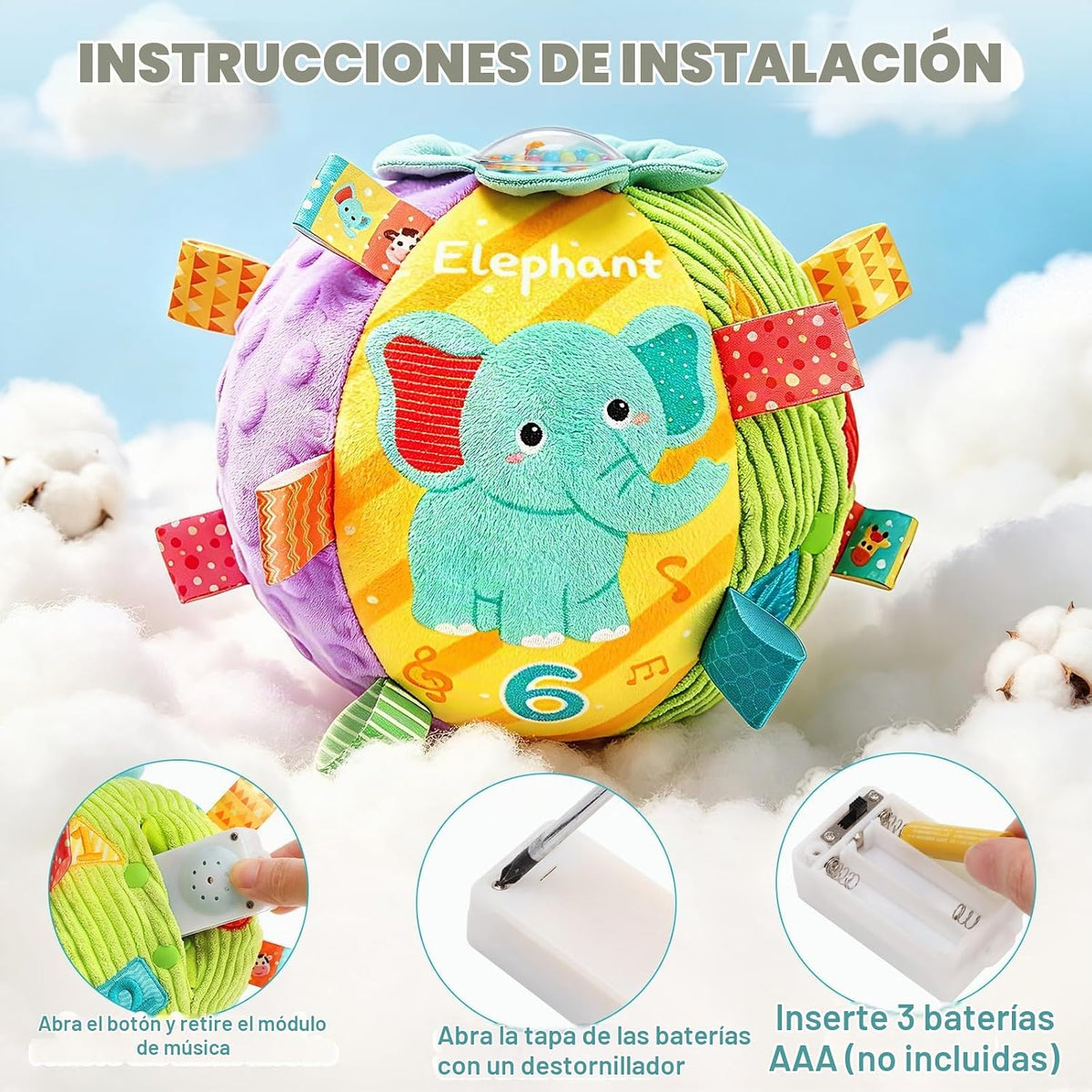 Juguete musical con pelota para gatear para bebés de 0 a 6 meses, d...