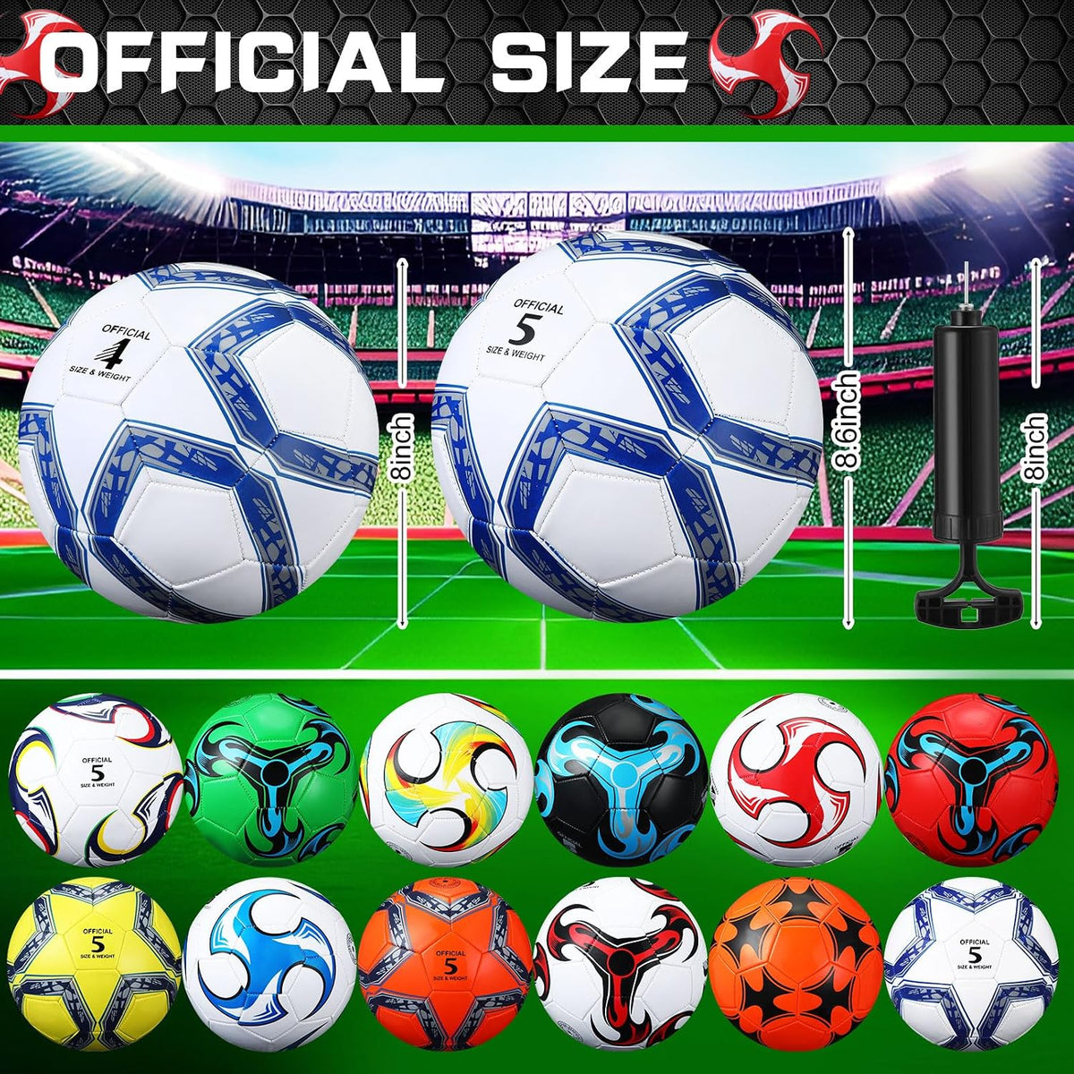 Lunmon 12 pelotas de fútbol a granel con 2 bombas, tamaño oficial,...
