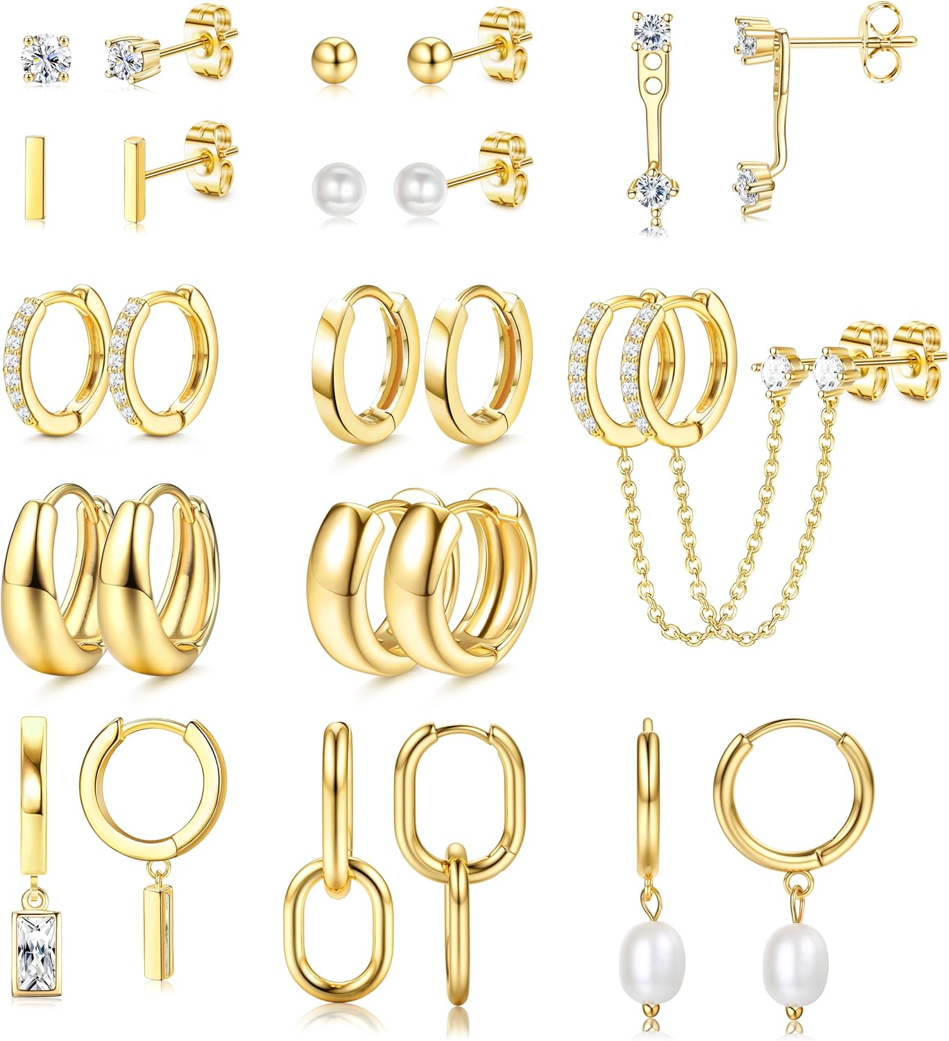 Besteel 13 pares de conjunto de aretes de aro pequeños para mujer,...