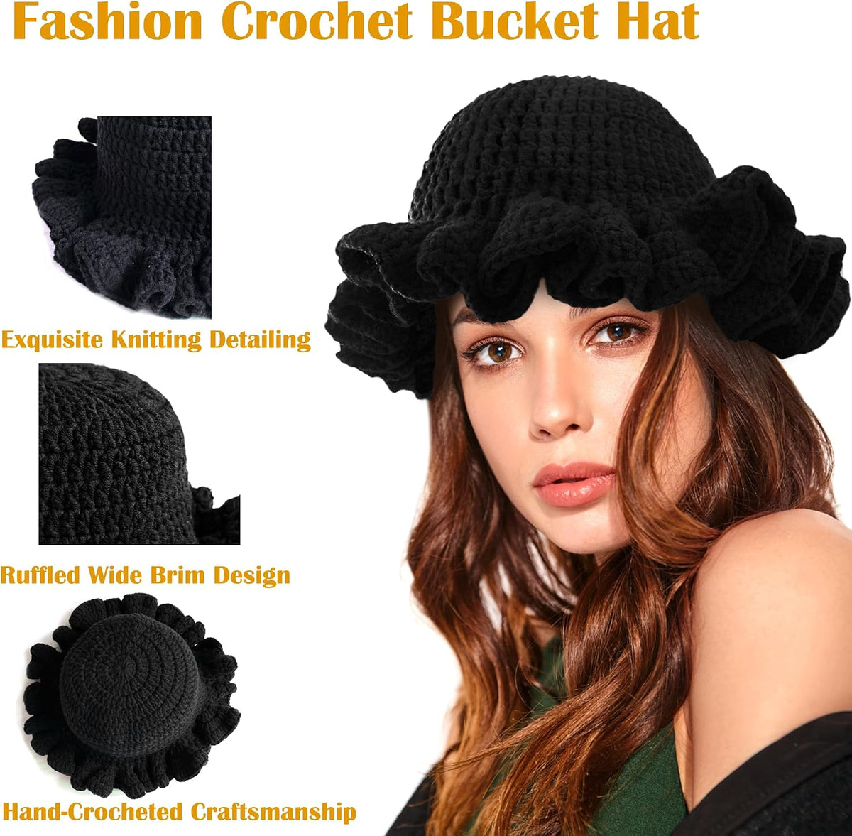 Sombrero de pescador con volantes de ganchillo para mujer, sombrero...
