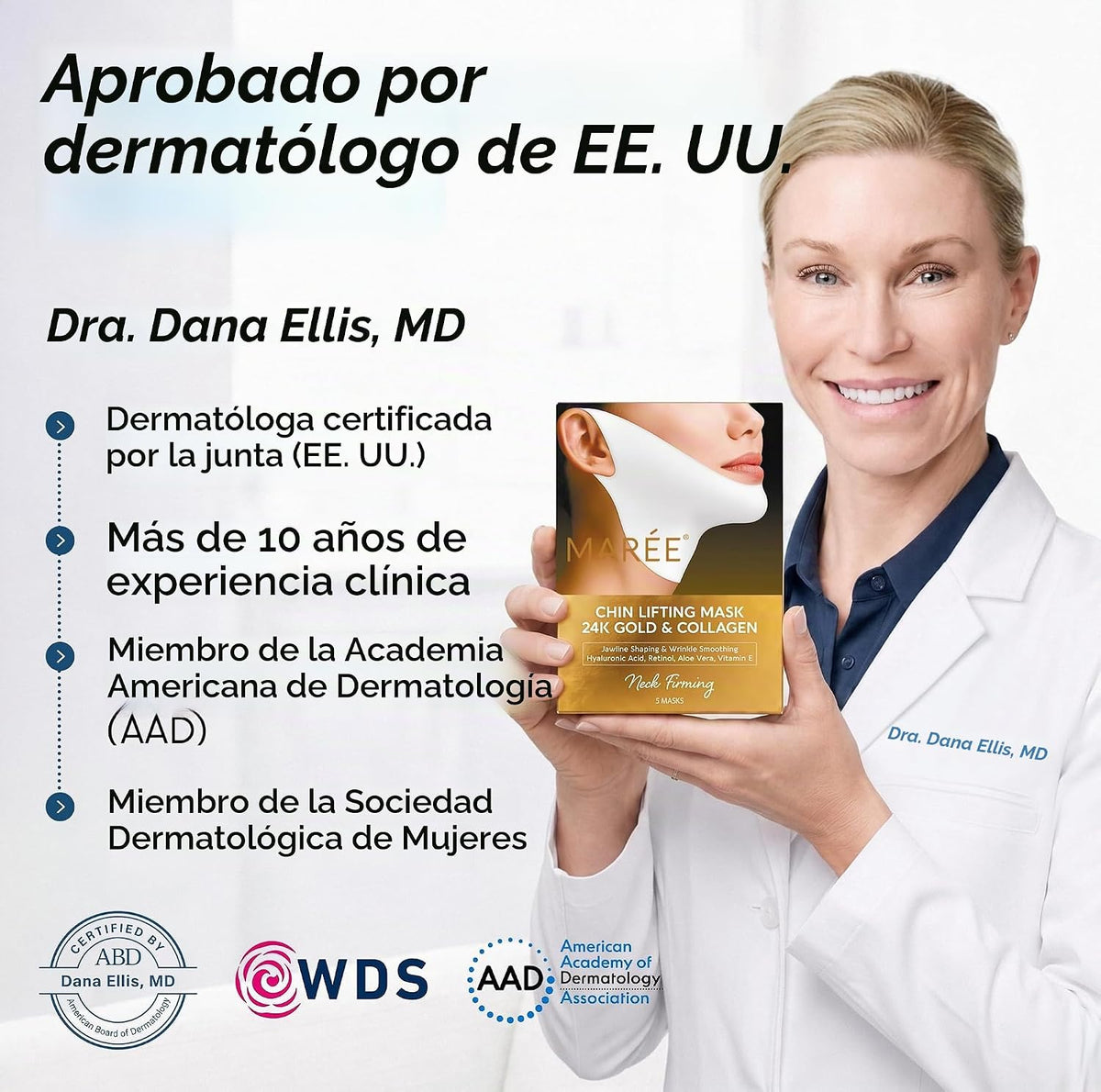 Máscara de elevación MAREE V Line - Cinta de elevación facial dorad...