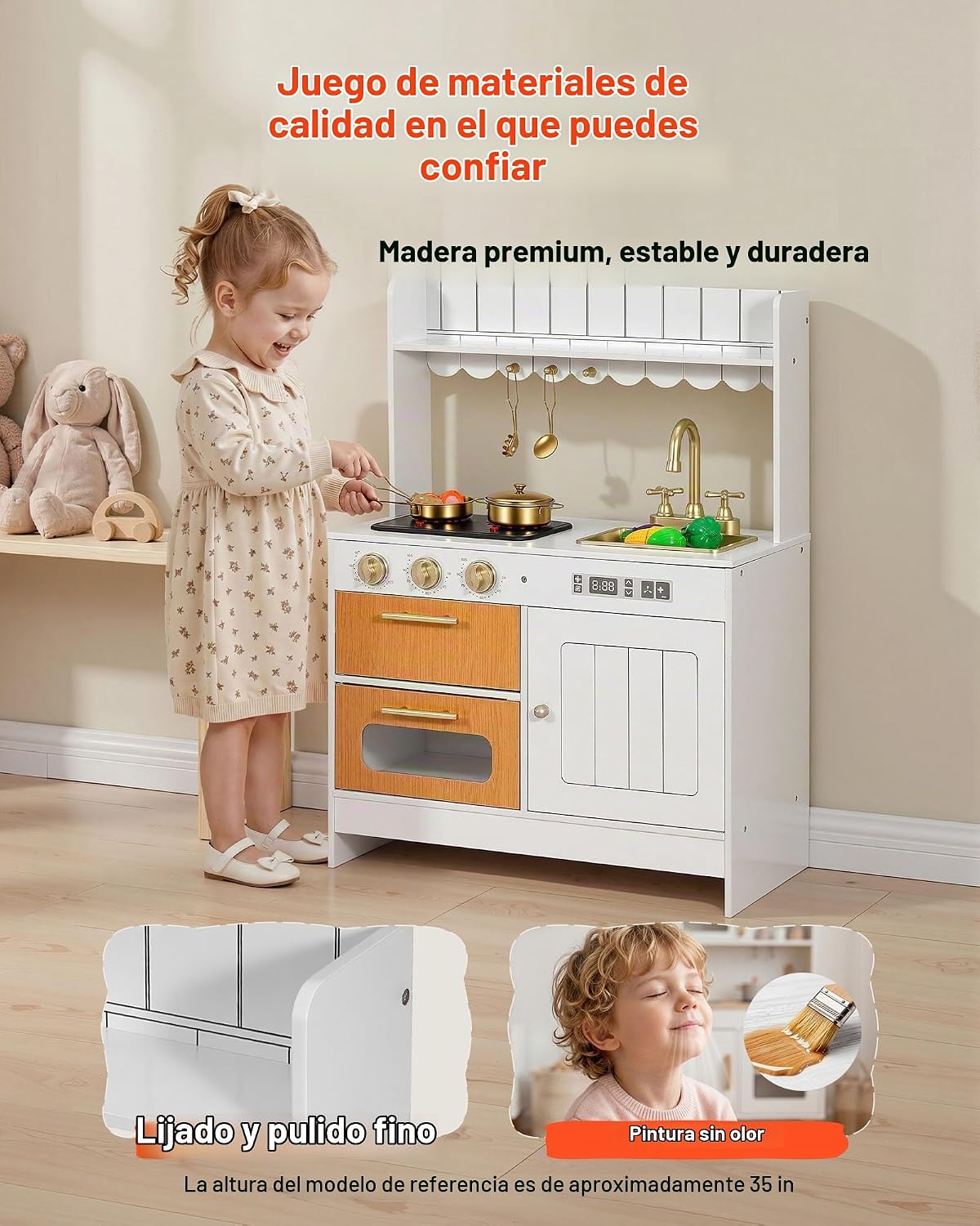 VEVOR Juego de cocina para niños, juego de cocina de madera para ni...