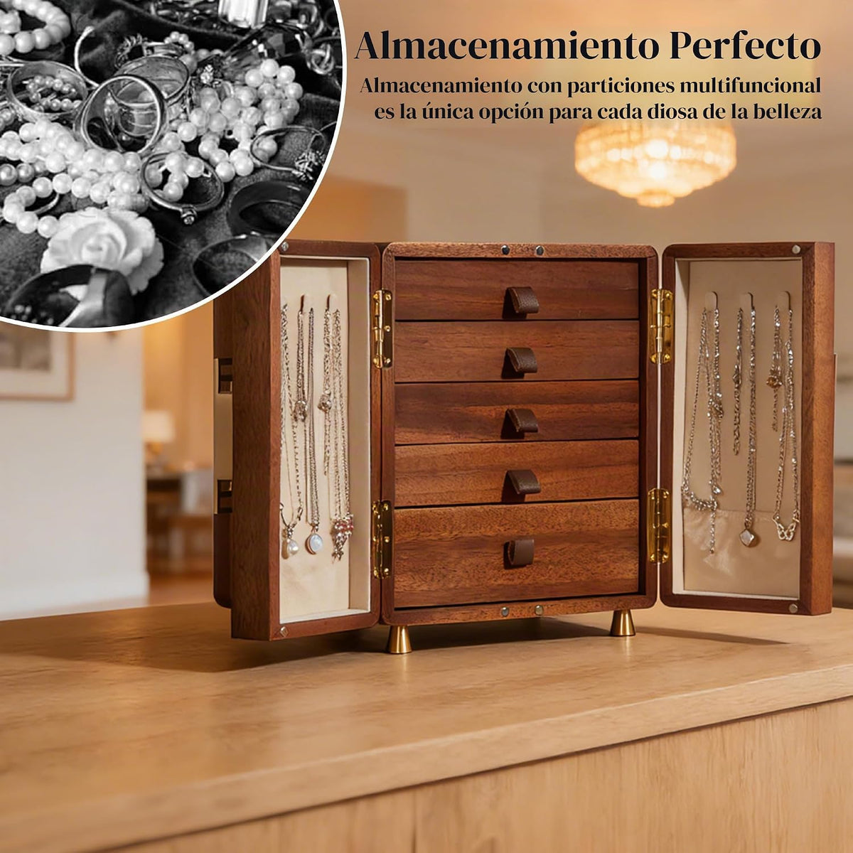 KAOTGOT Joyero organizador de madera más grande y almacenamiento pa...