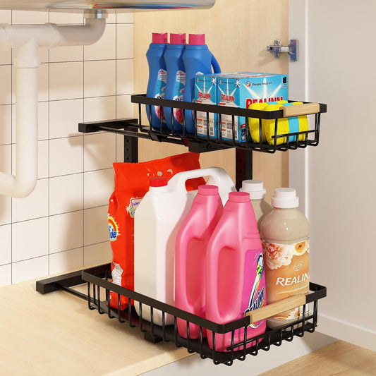 REALINN Organizador para debajo del fregadero, ajustable de 2 nivel...