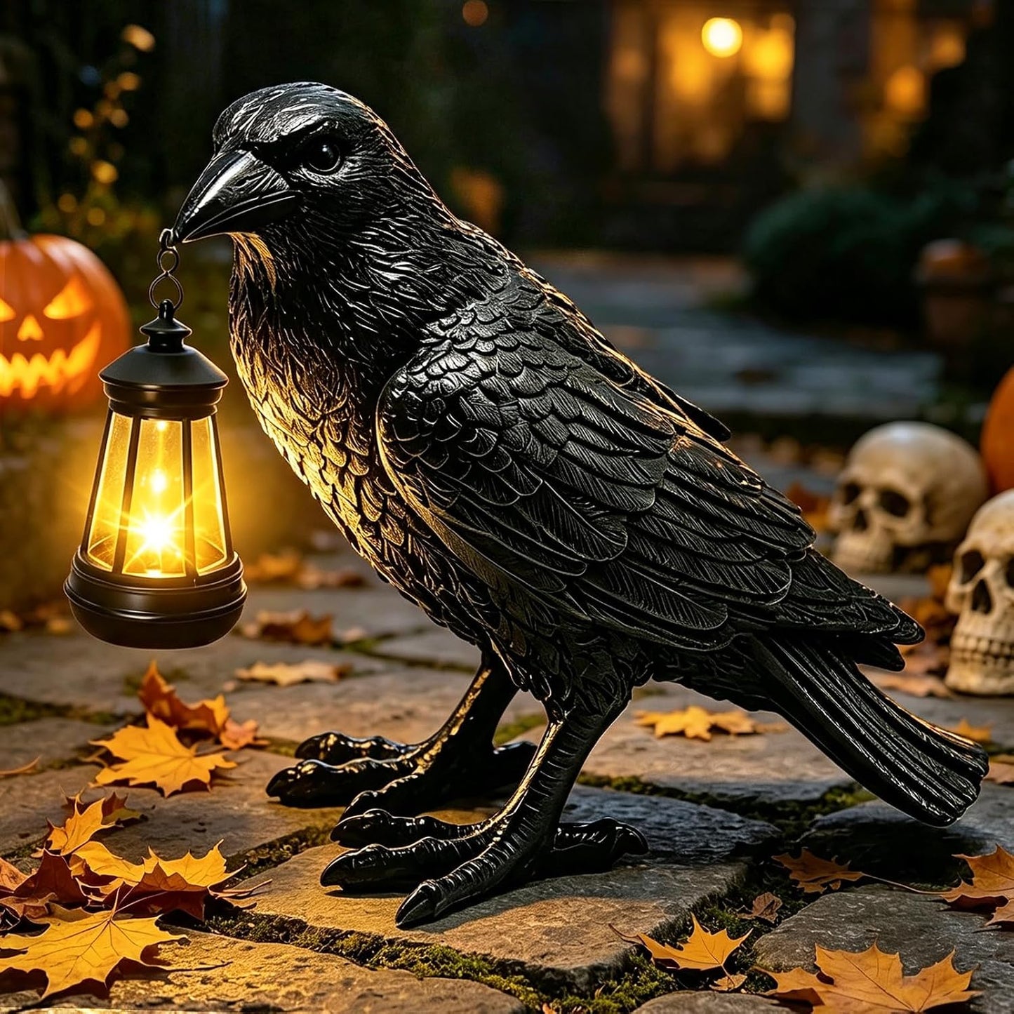 Estatua de jardín solar de cuervo de Halloween para decoración de H...