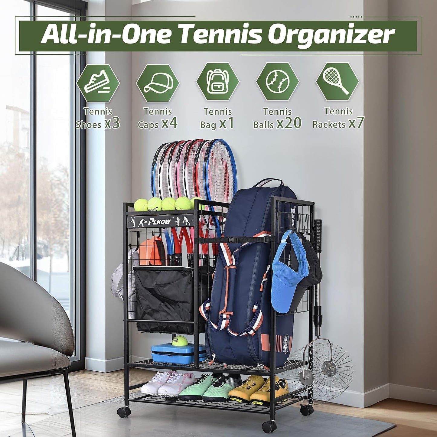 PLKOW Organizador de bolsas de tenis para raquetas de tenis, soport...