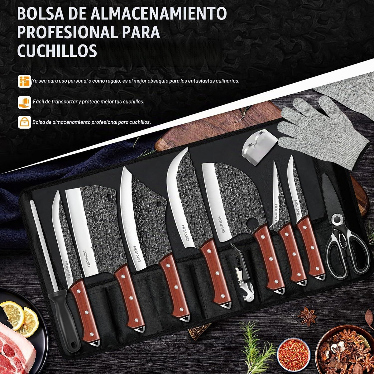 MDHAND Juego de cuchillos de carnicero, juego de cuchillos de chef...