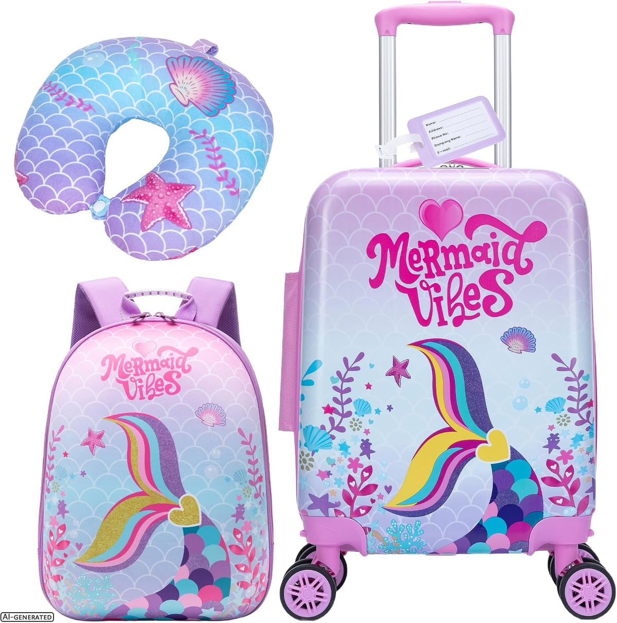 Esteemly Juego de equipaje para niños, 4 piezas, 16 pulgadas, rueda...