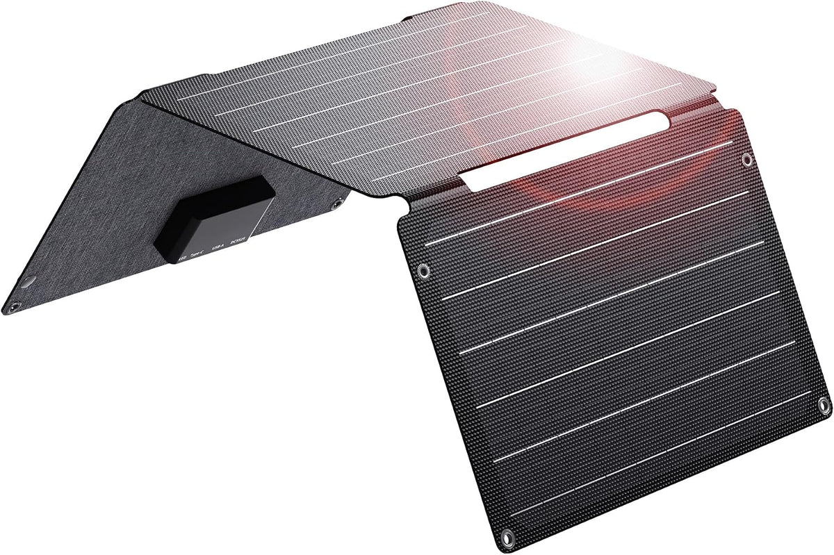 BigBlue Cargador de panel solar de 30W con puertos USB-A, USB-C y D...
