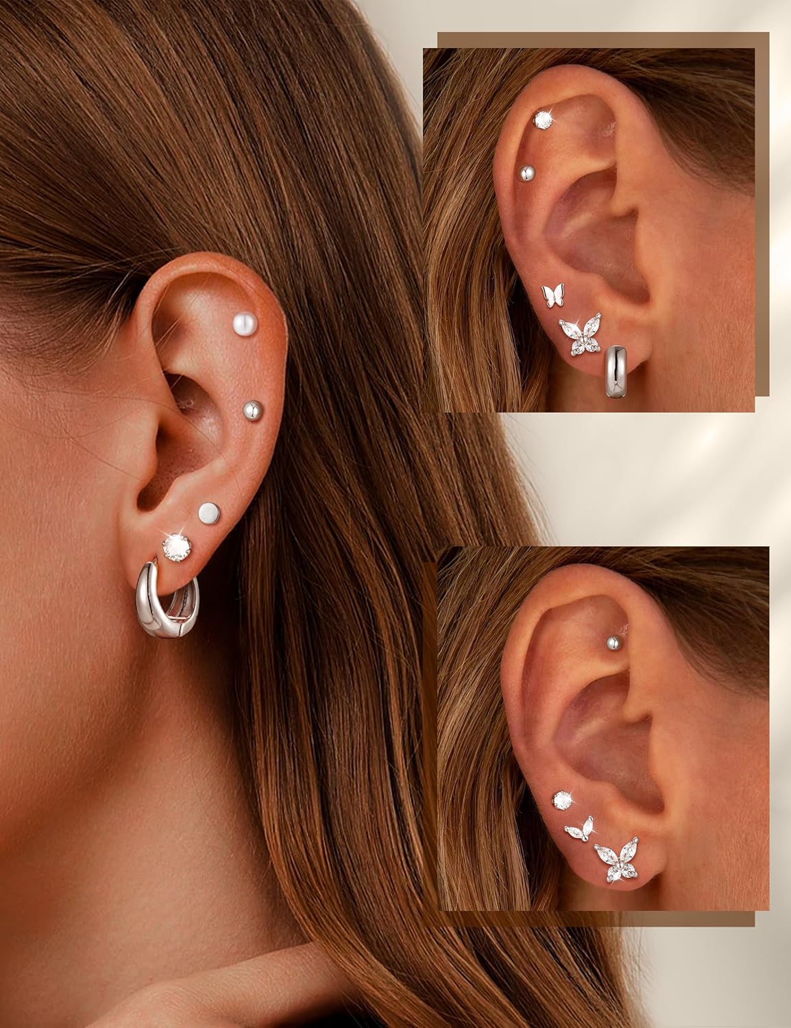 Juego de aretes pequeños de oro para mujer, chapados en oro de 14 q...