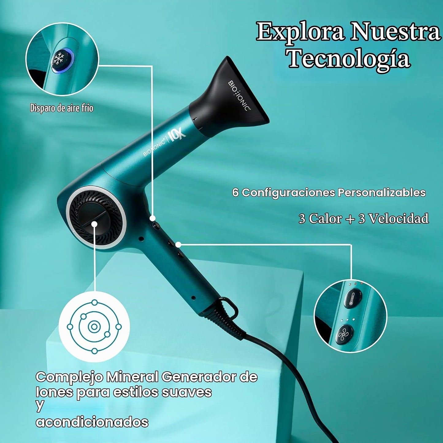 Bio Ionic Secador de pelo de velocidad ultraligera 10X, secador de...