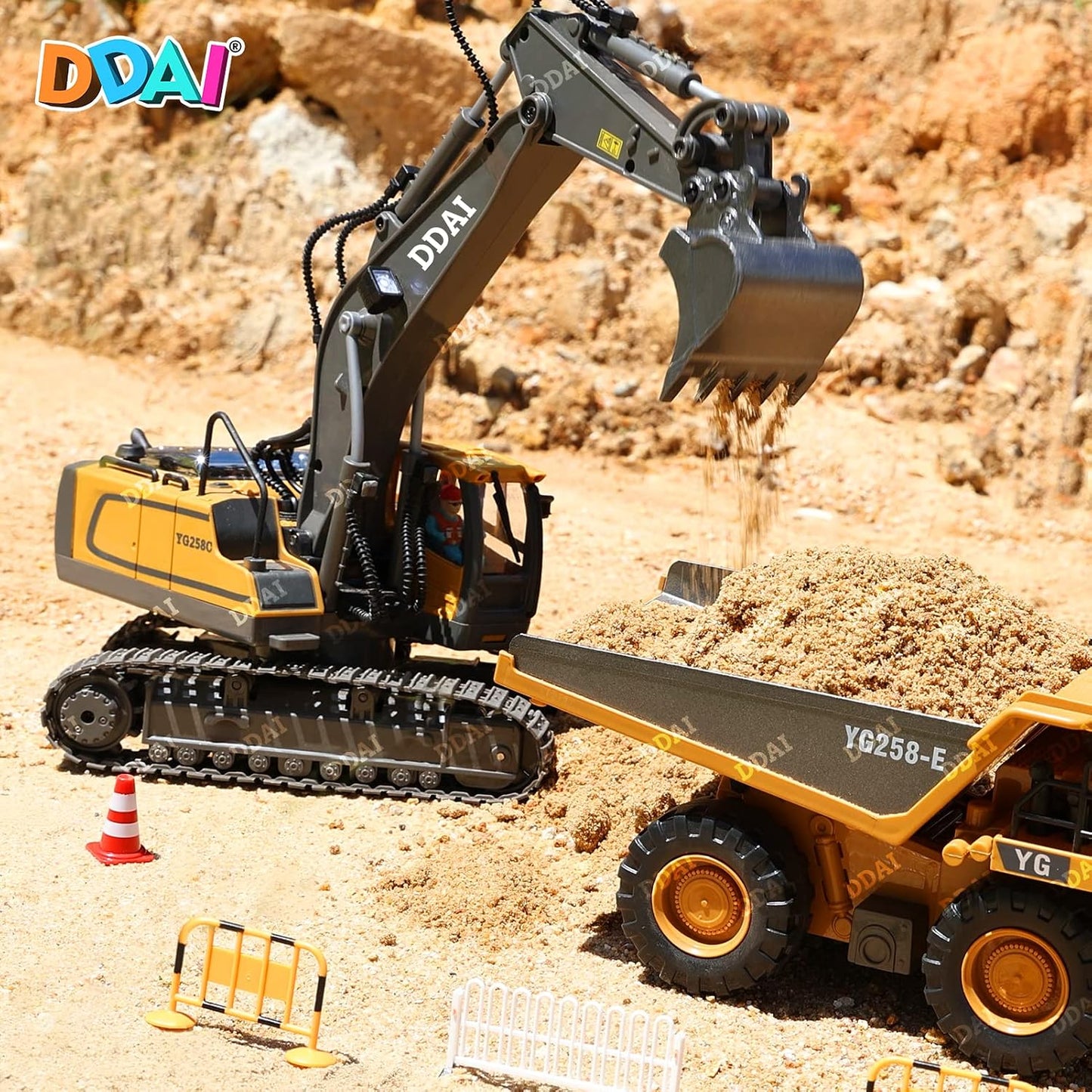 DDAI Excavadora de juguete con control remoto para niños de 8 a 12...