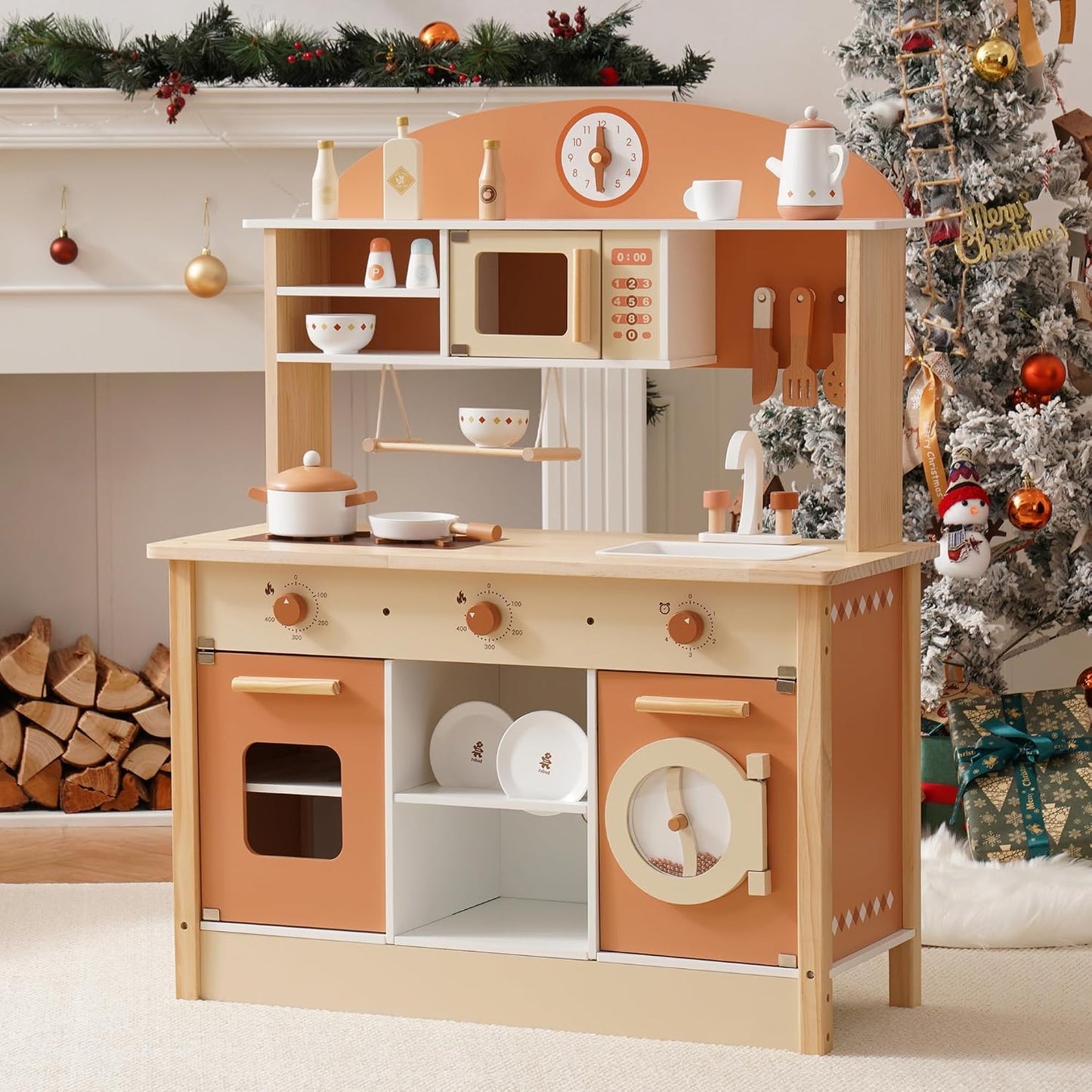 ROBOTIME Juego de cocina de madera, juego de cocina para niños con...