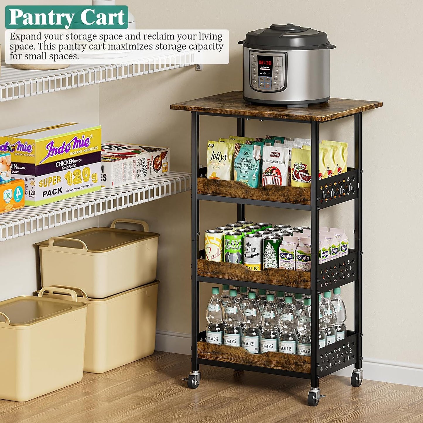 Giwil Carrito de cocina rodante de 4 niveles, soporte para microond...