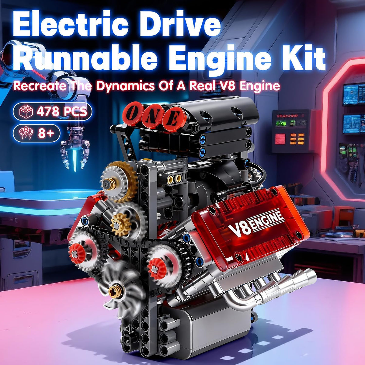 V8 - Juego de construcción de juguete con motor de combustión V8, k...