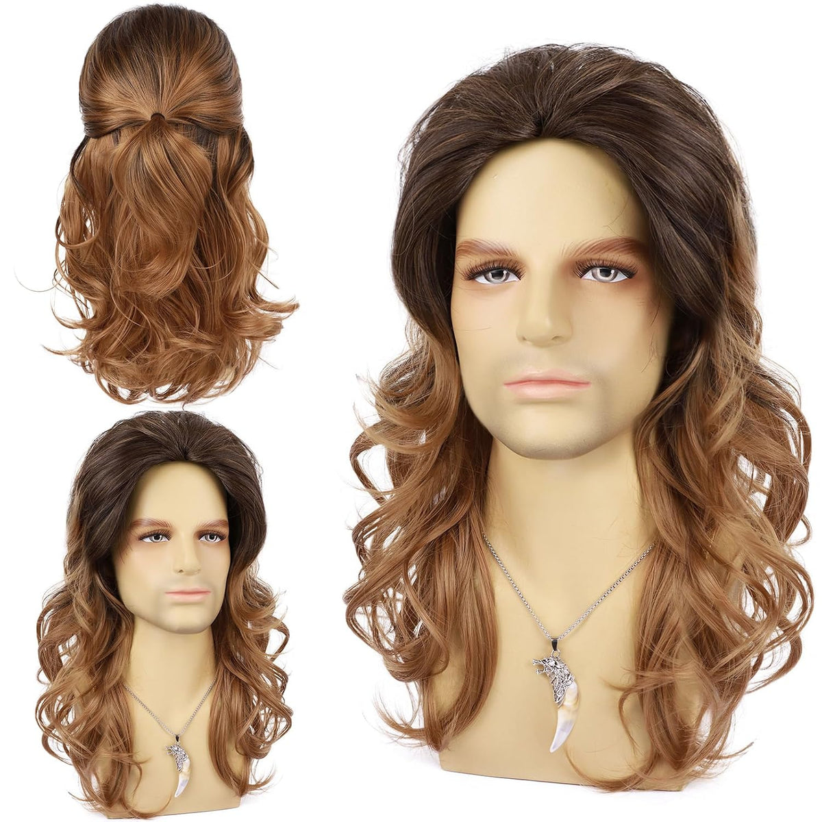 Guree Hair Pelucas largas y rizadas para hombres, peluca sintética...