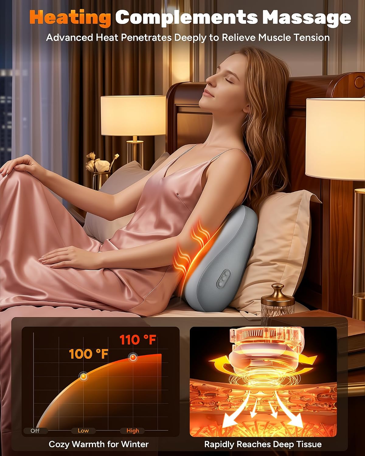 Masajeador de espalda eléctrico JZBRAIN, calor de amasado de tejido...