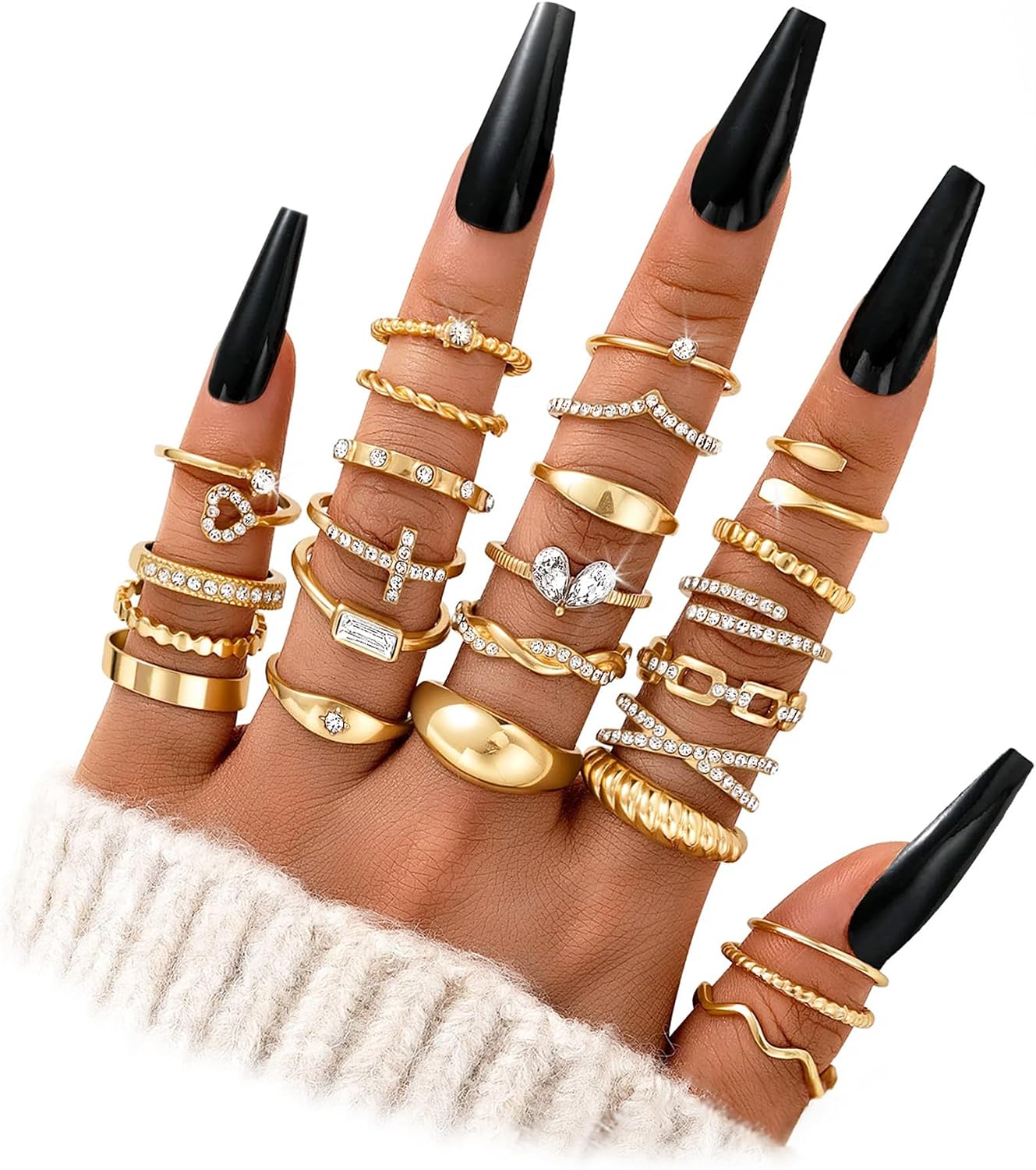 FAXHION Juego de 25 anillos apilables de oro para mujer, anillo de...