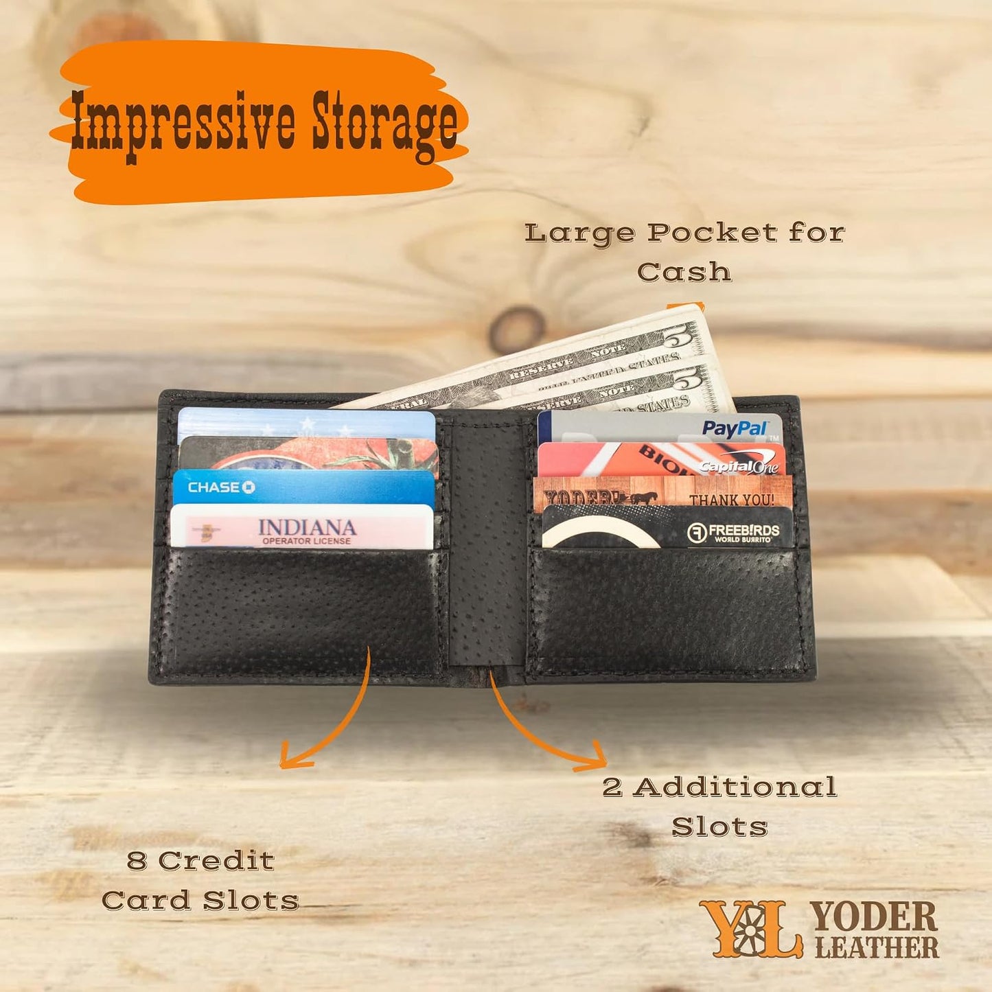 Yoder Leather Company Cartera plegable de piel auténtica de la angu...