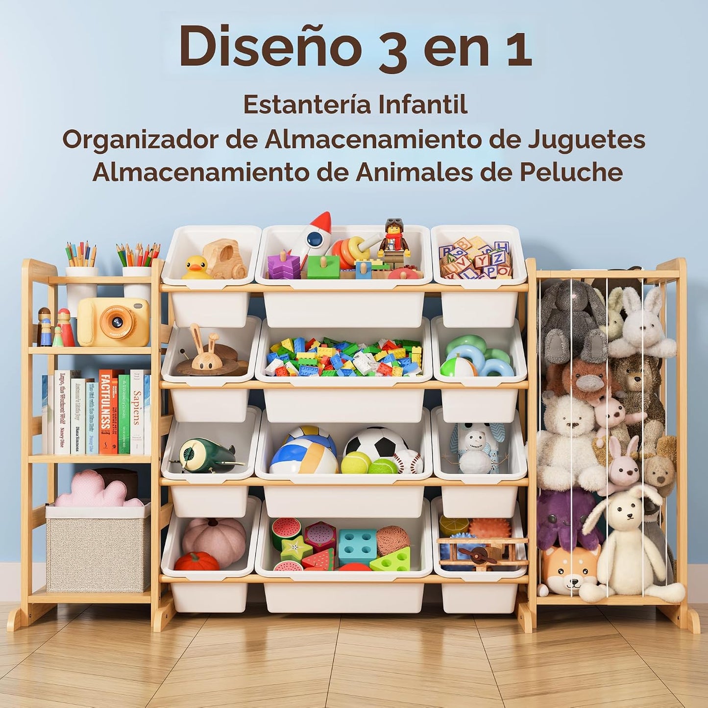 Organizador de almacenamiento de juguetes con estantería y almacena...