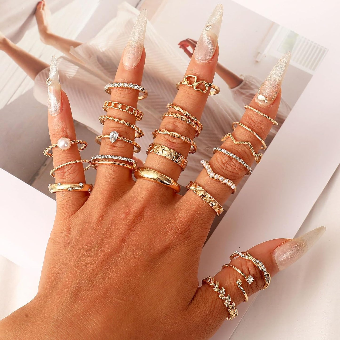 CHICUTIE Juego de anillos dorados para nudillos para mujeres, apila...