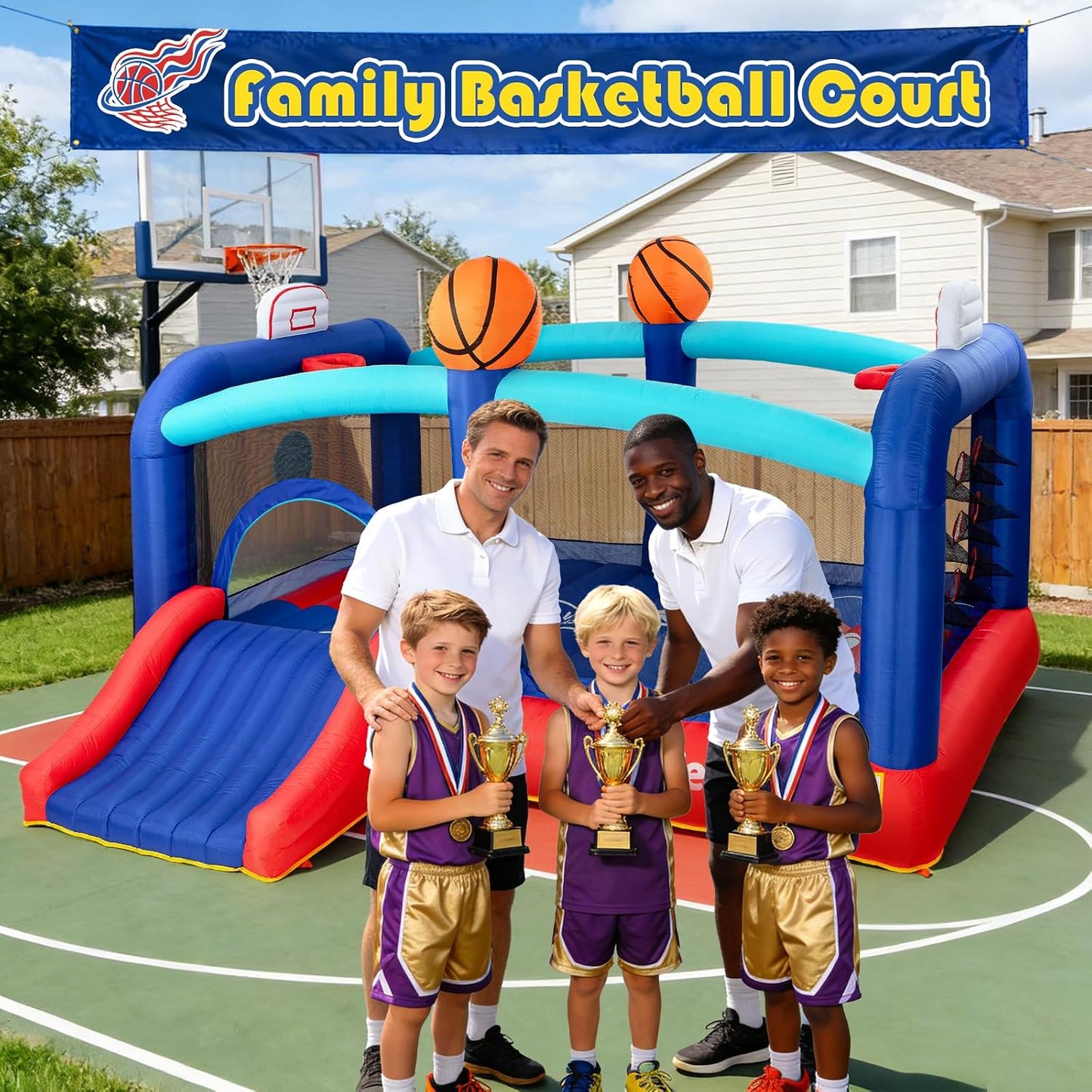 Casa de rebote para niños grandes de 8 a 12, castillo de baloncesto...