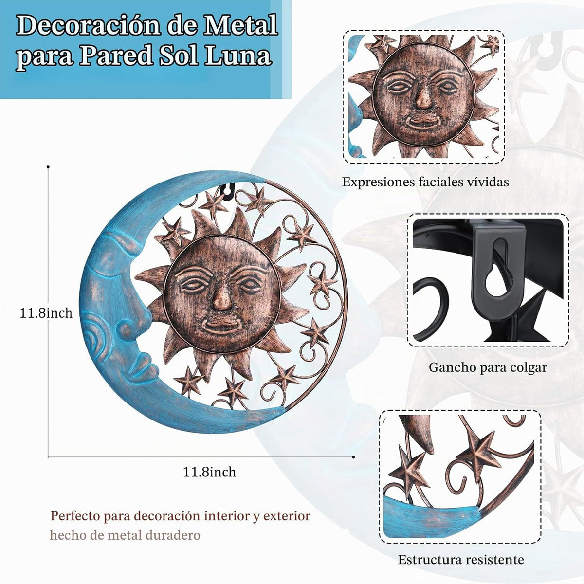 VCUTEKA Arte de Pared de Metal con Cara de Sol Decoración Exterior...