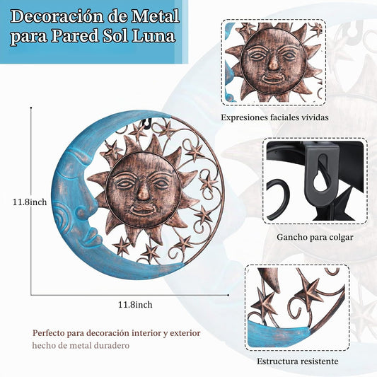 VCUTEKA Arte de Pared de Metal con Cara de Sol Decoración Exterior...