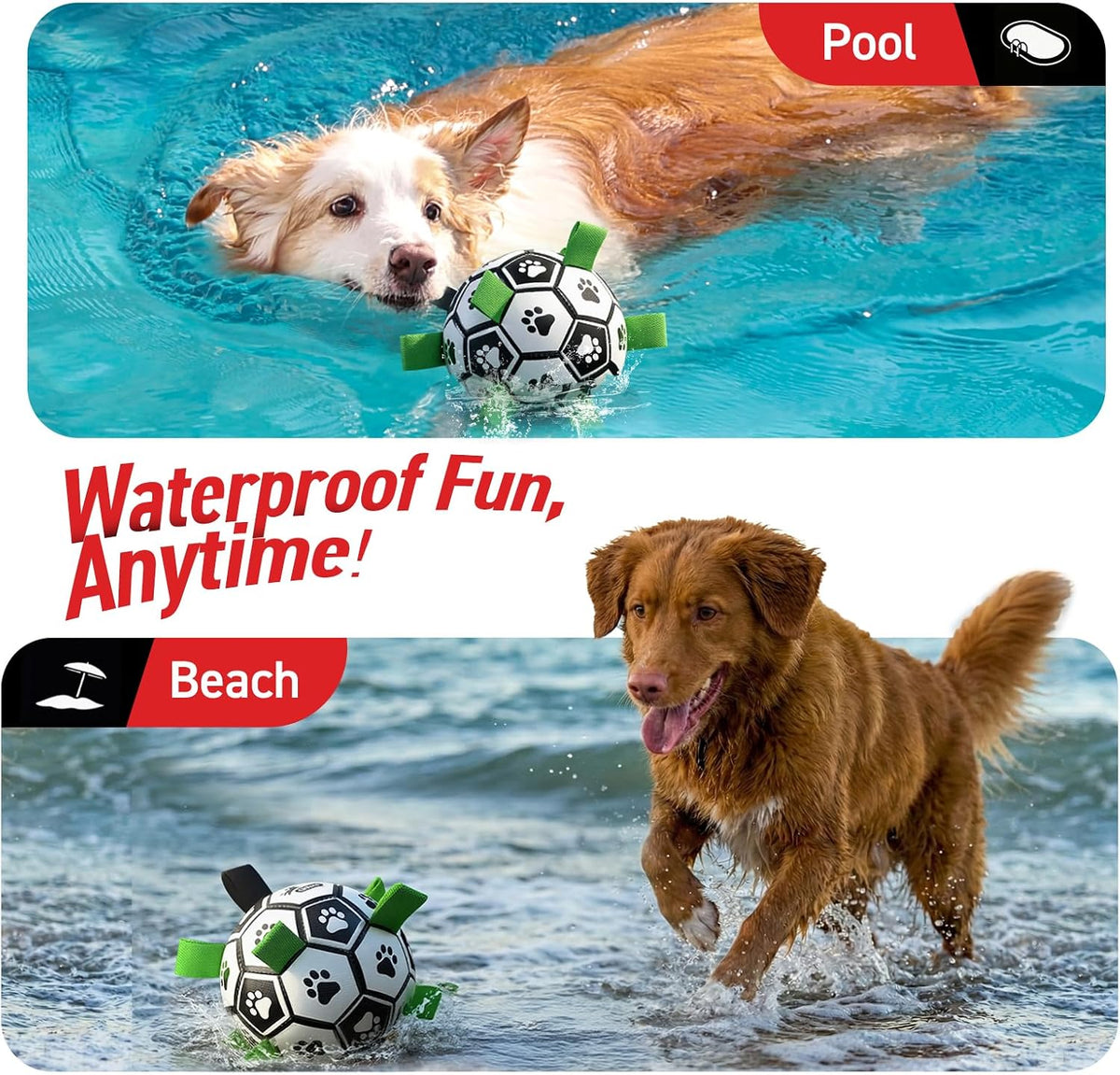 QDAN Juguetes grandes para perros, pelota de fútbol para perros con...