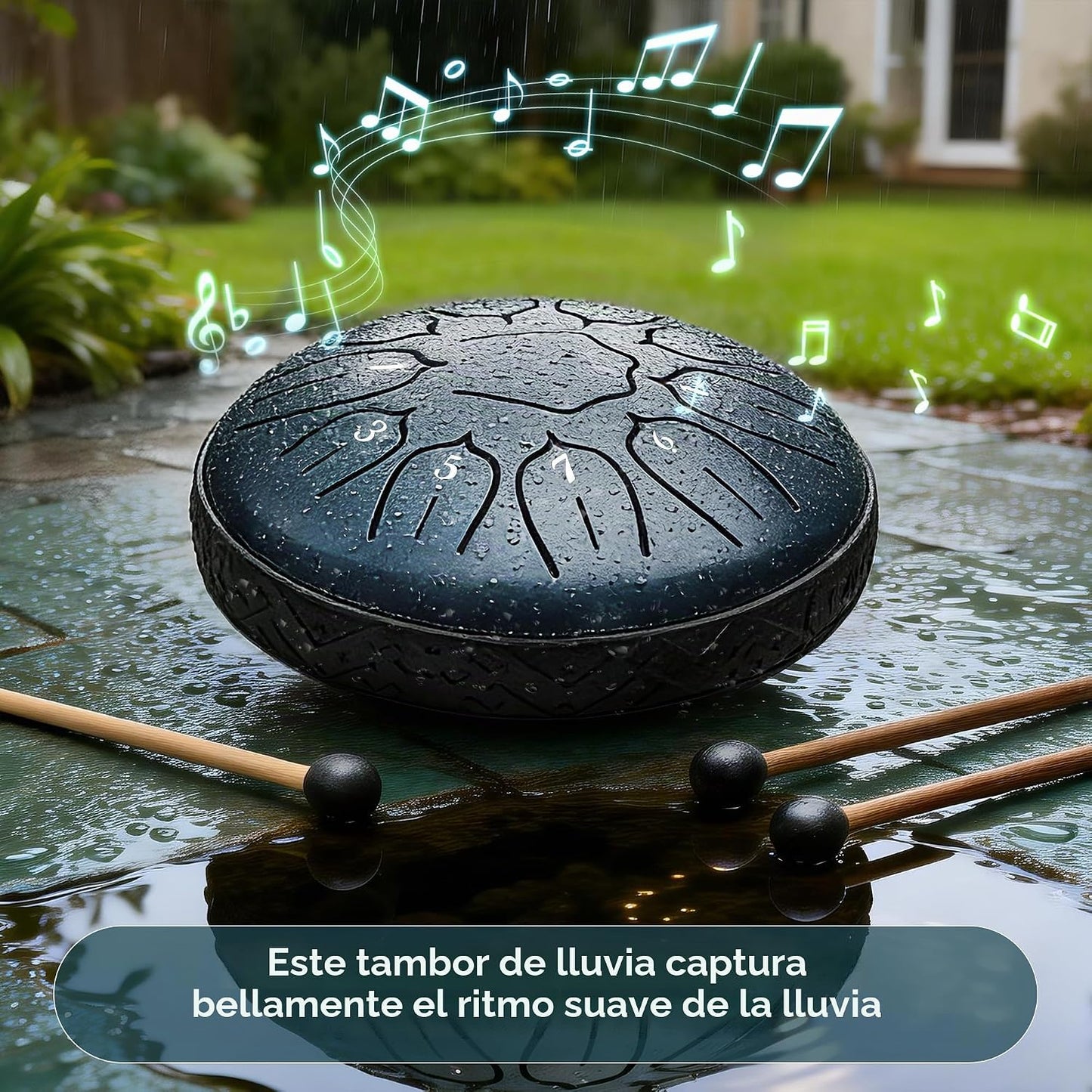 Harmuhos Tambor de lluvia para exterior, 6 pulgadas, 11 notas D, ta...