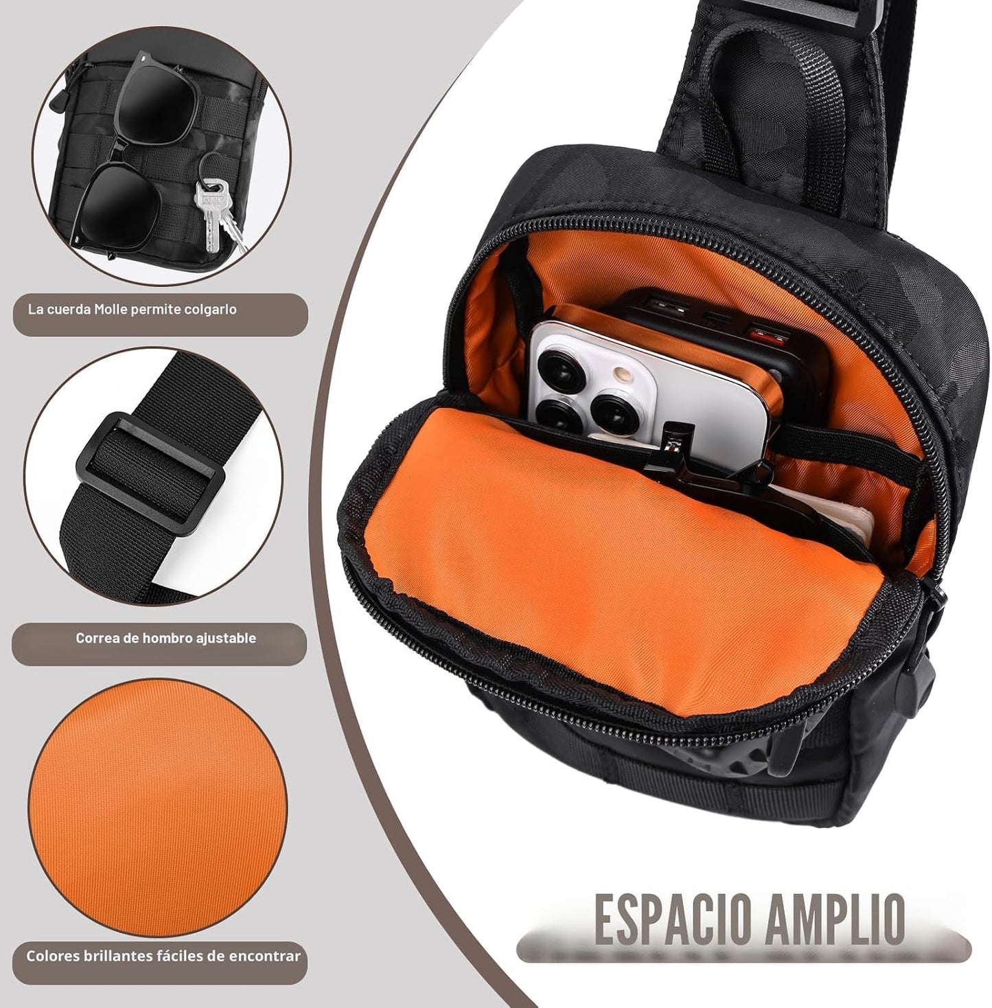 DEYACE Pequeña bolsa cruzada para hombre, inspirada en táctica, imp...