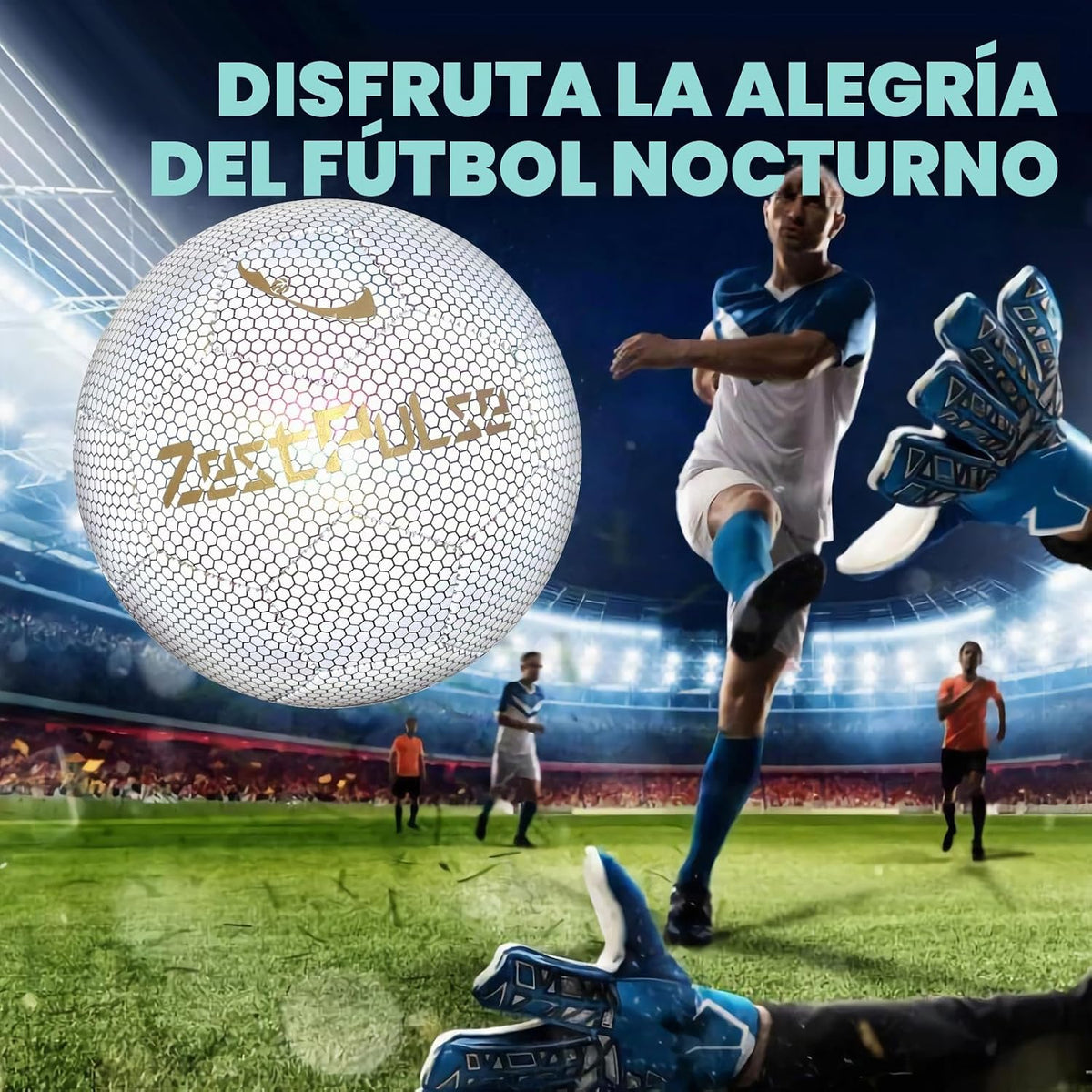 ZestPulse Balón de fútbol holográfico reflectante tamaño 3, 4 y 5 p...