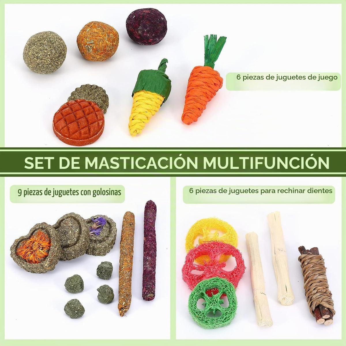 VESPRO Juguetes para conejos, 21 piezas de juguetes masticables par...