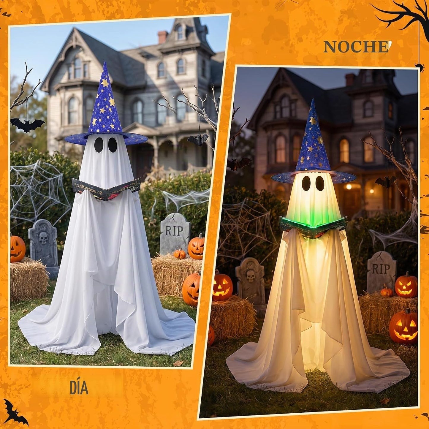 Decoración de fantasmas de Halloween, 53 pulgadas, con sombrero de...