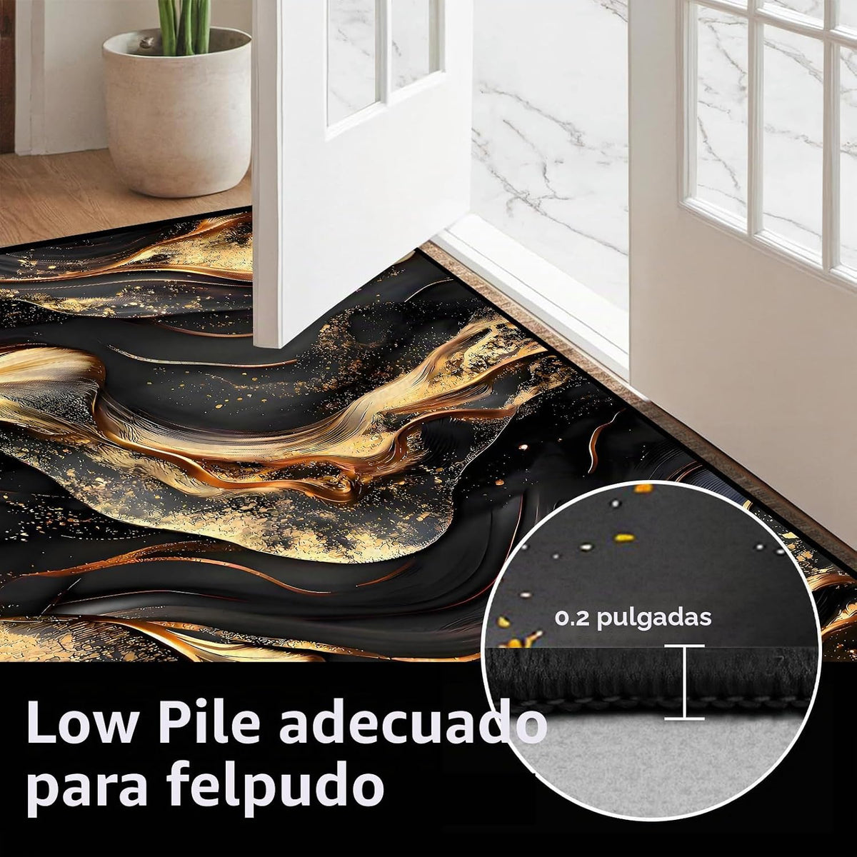 CERYUEE Alfombra de mármol de 5 x 7 pies, alfombra de mármol negro...