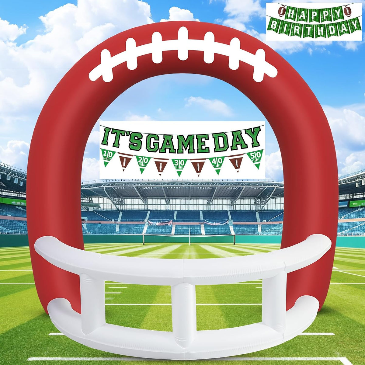 Arco inflable de globos de fútbol con casco rojo de 8 pies con panc...