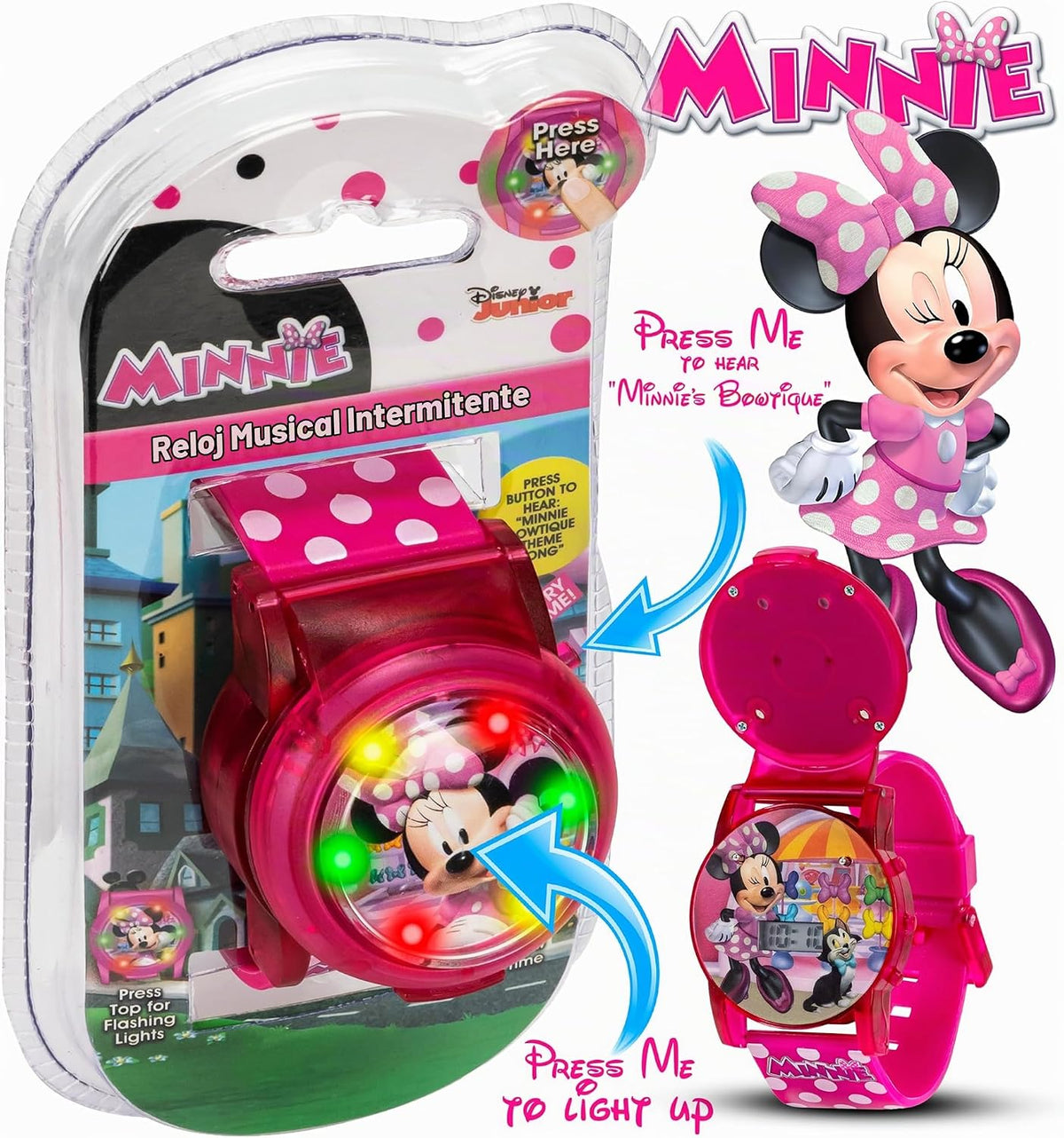 Disney Minnie Mouse - Reloj musical para niños con luces LED de col...