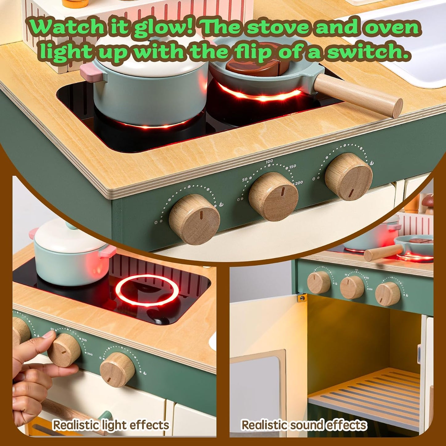 Juego de cocina de madera para niños con comida de juego, juego de...