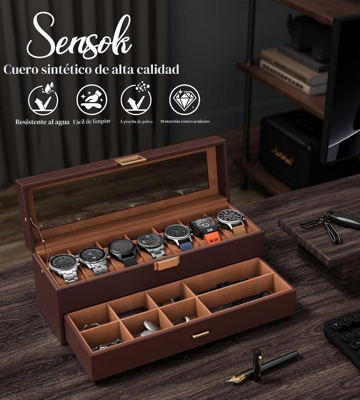 Caja de reloj sensok para hombres - Organizador de almacenamiento p...