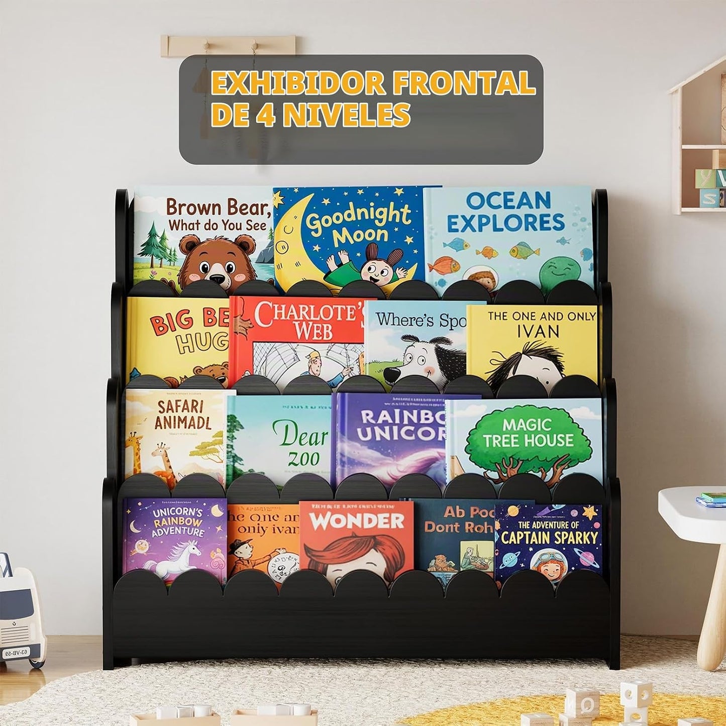 SpaceAid Estantería Festoneada de 4 Niveles, Estantería Montessori...