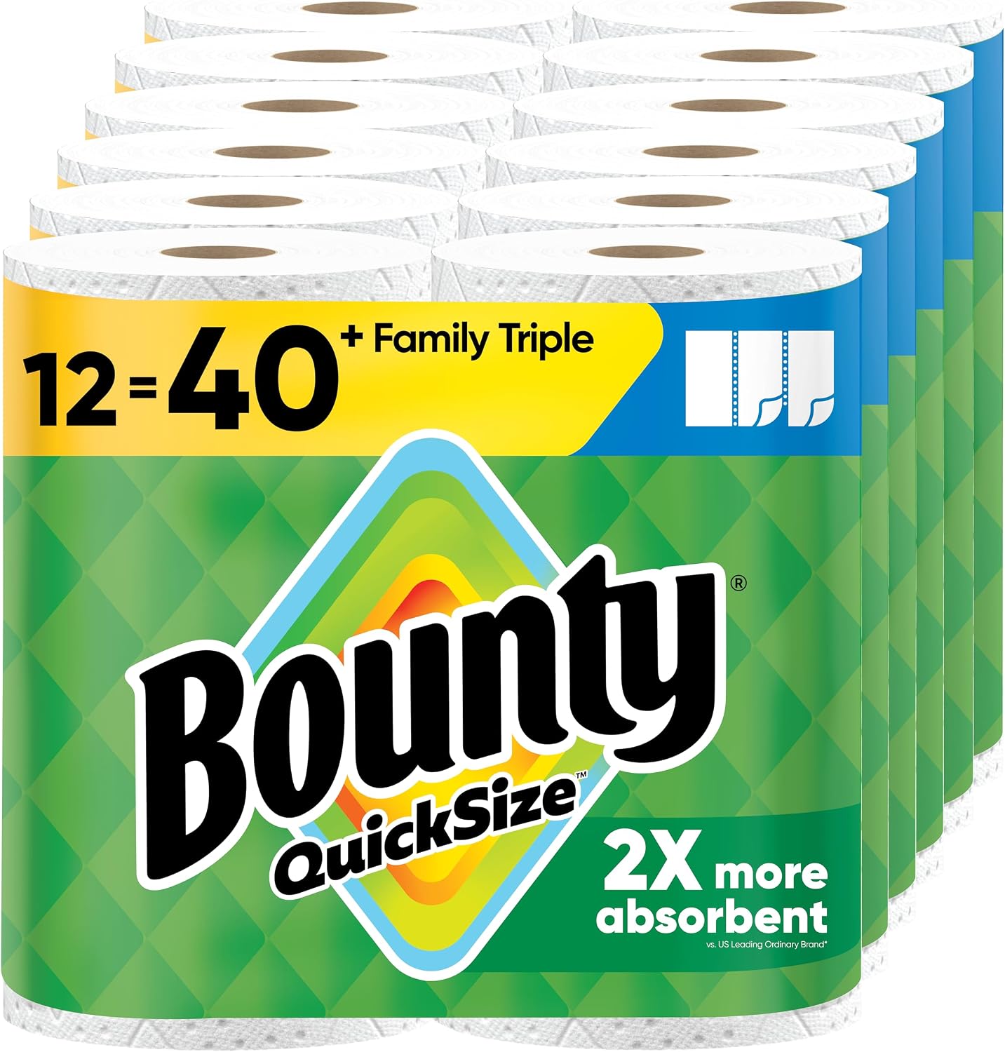 Bounty Toallas de papel de tamaño rápido, color blanco, 12 rollos t...