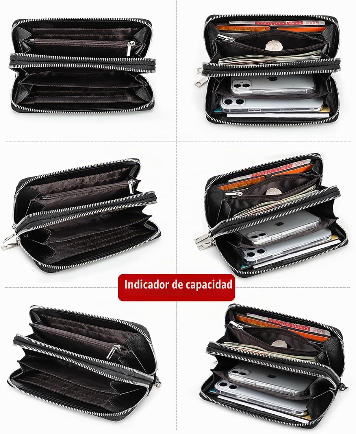 Cartera de mano de cuero genuino de grano superior para hombre y mu...