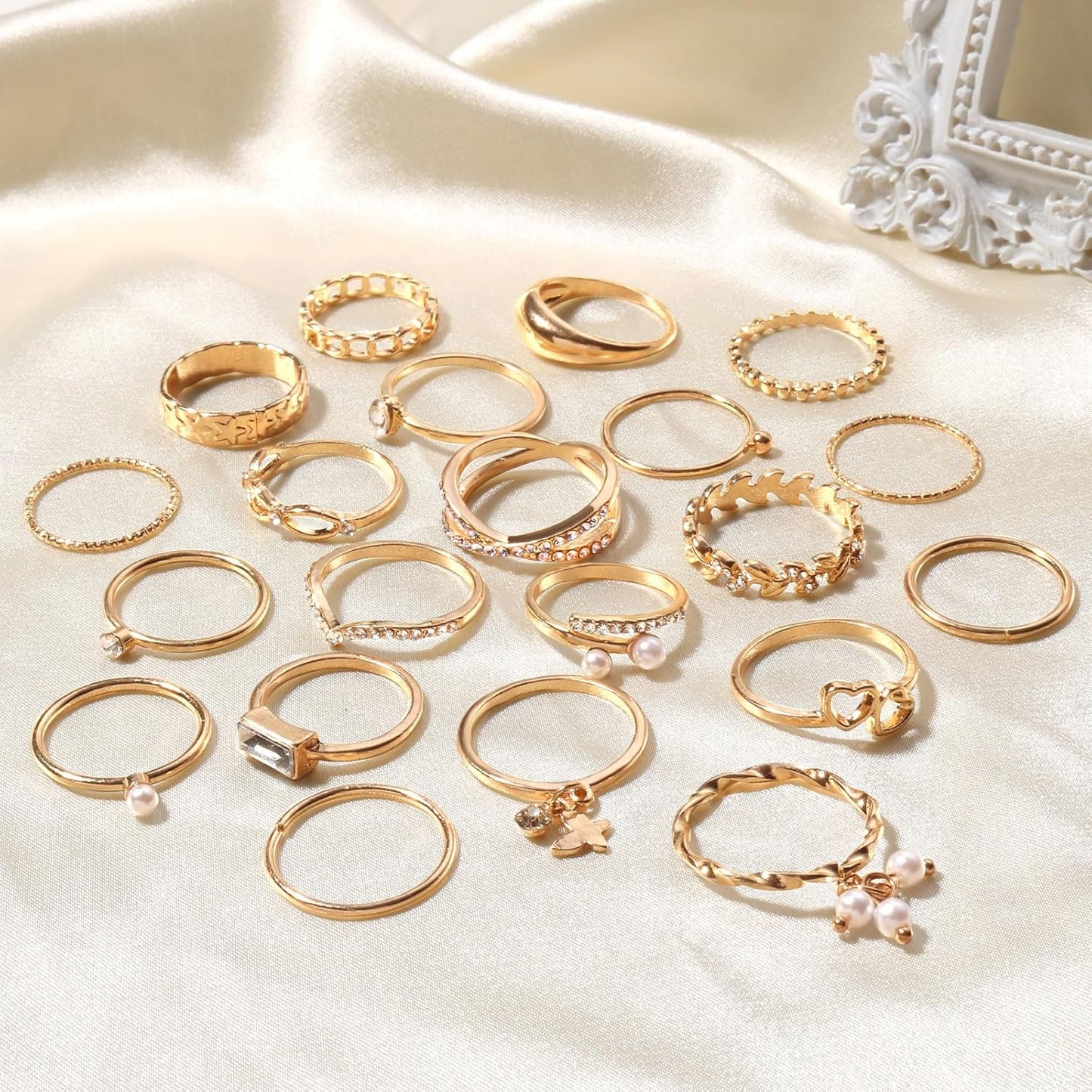CHICUTIE Juego de anillos dorados para nudillos para mujeres, apila...