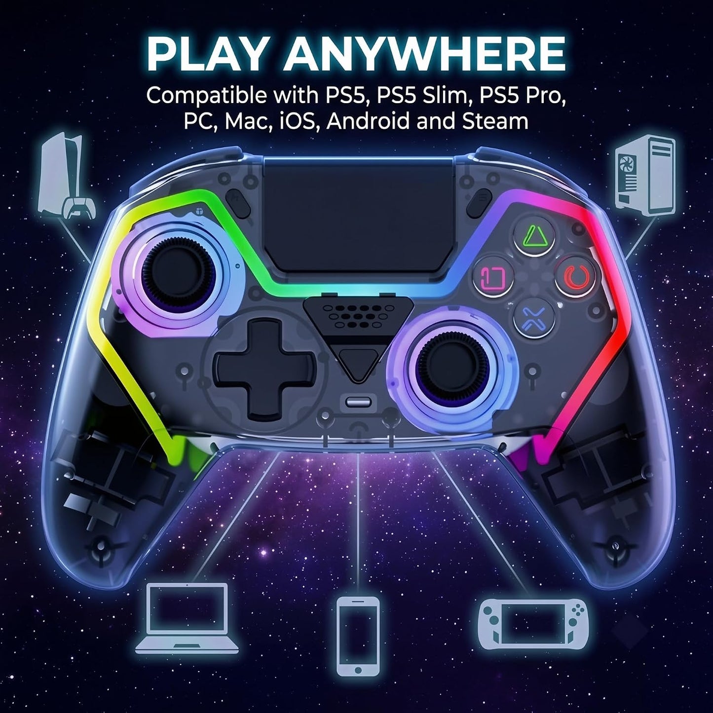 Mando inalámbrico Fyvra compatible con PS5, PS5 Slim, PS5 Pro, PC,...