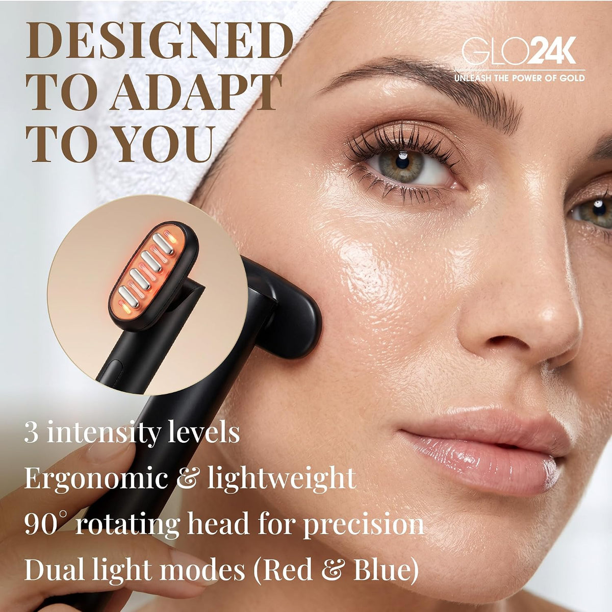 GLO24K Varita de Terapia de Belleza 6-EN-1 para la Cara, Ojos y Cue...
