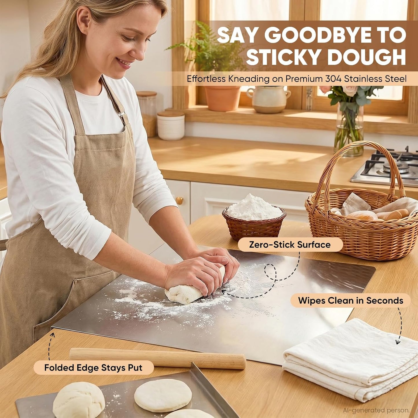 Sakerplus Tabla de cortar de cocina de acero inoxidable con labio,...